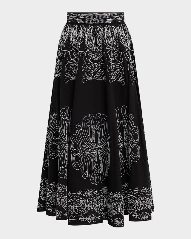 The Oriana Embroidered Circle-Cut Midi Skirt